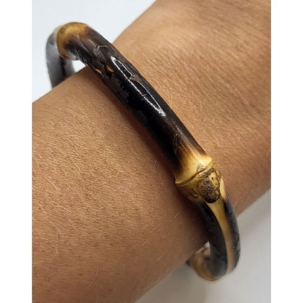 Vintage 70s Real Bamboo Bangle Bracelet 2.75in dia